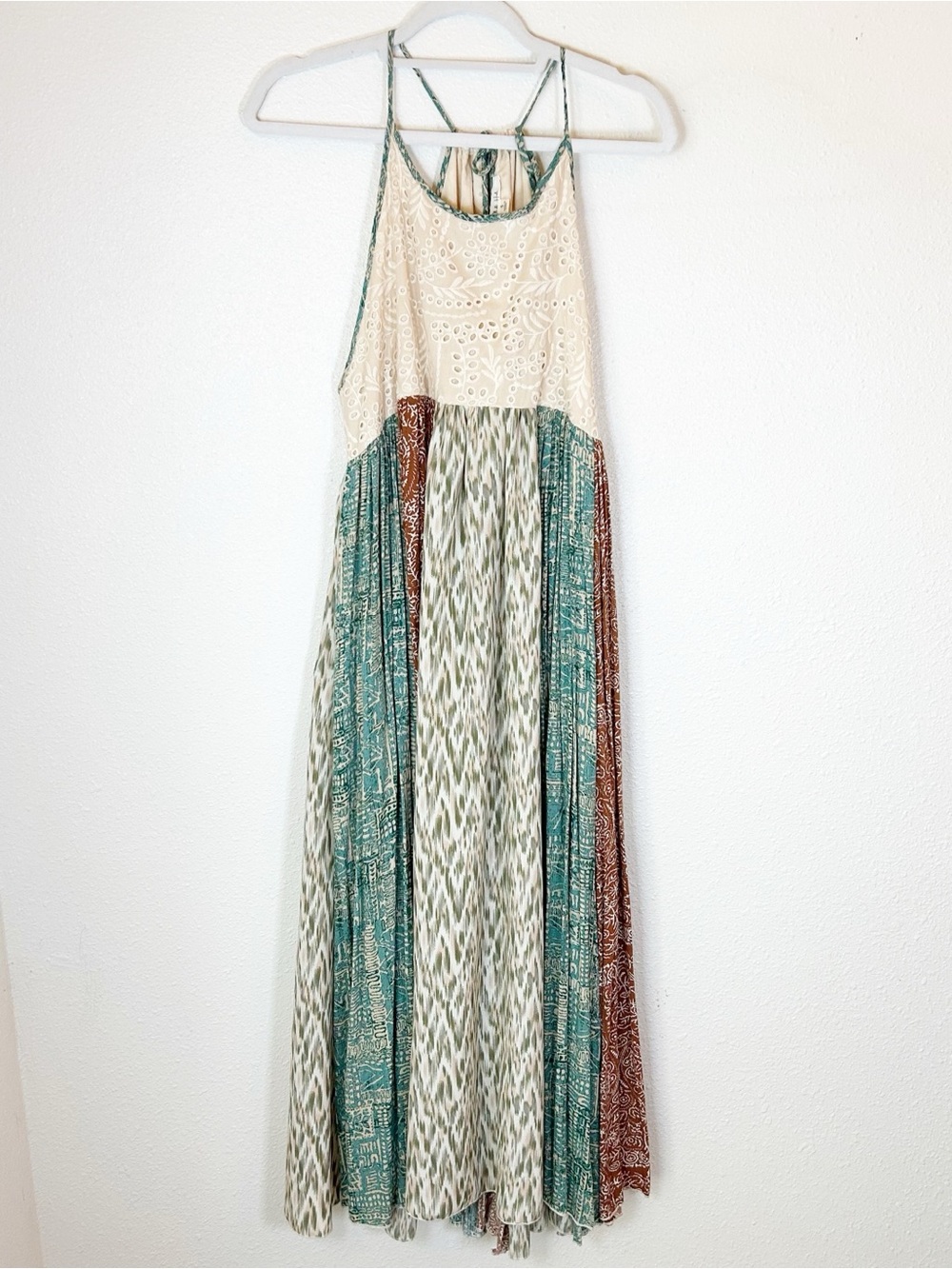 Oli & Hali Eyelet Bohemian Mixed Print Panel MIDI Maxi Sun Dress Small Cottage - Picture 2 of 9